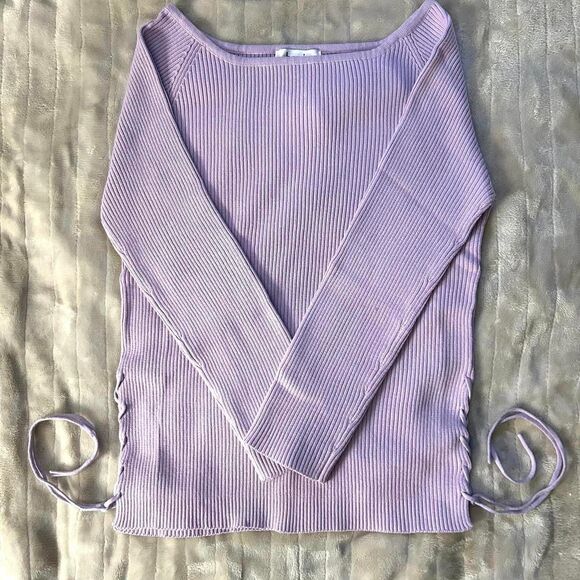 Purple Long Sleeve Top With Braided Strings On Side - Picture 2 of 5